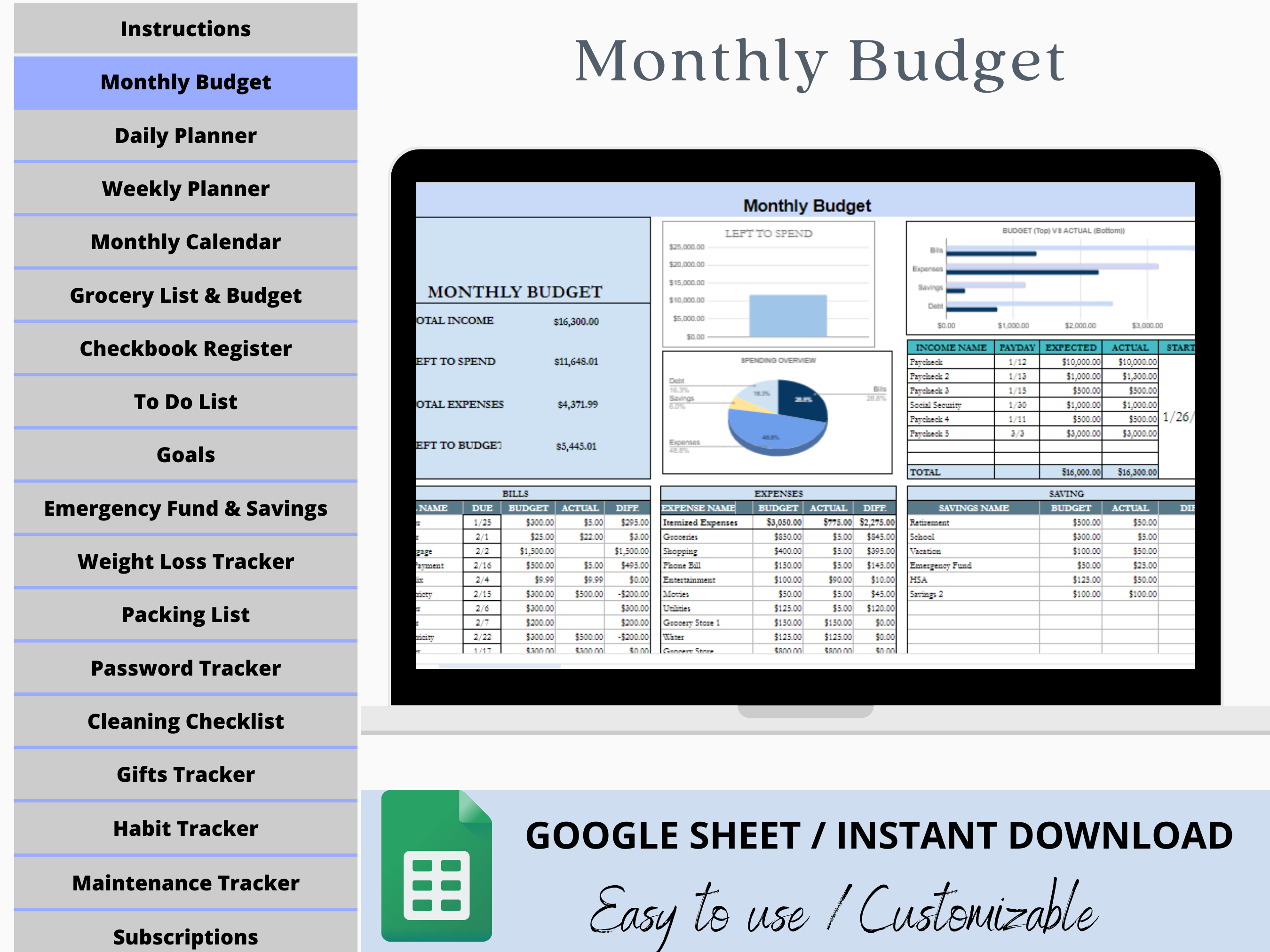 Google Sheets Weekly Digital Planner